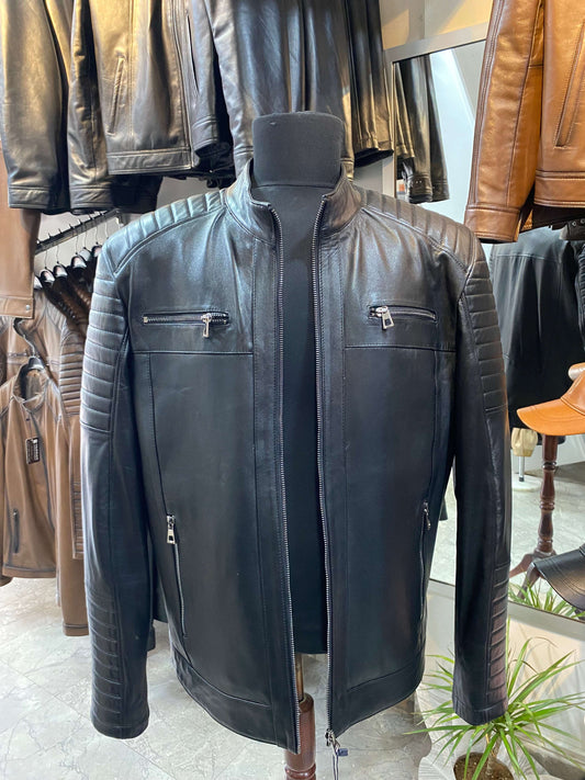 Deri Mont|Motorcu Model|Hakim Yaka|Kuzu Derisi|Siyah
