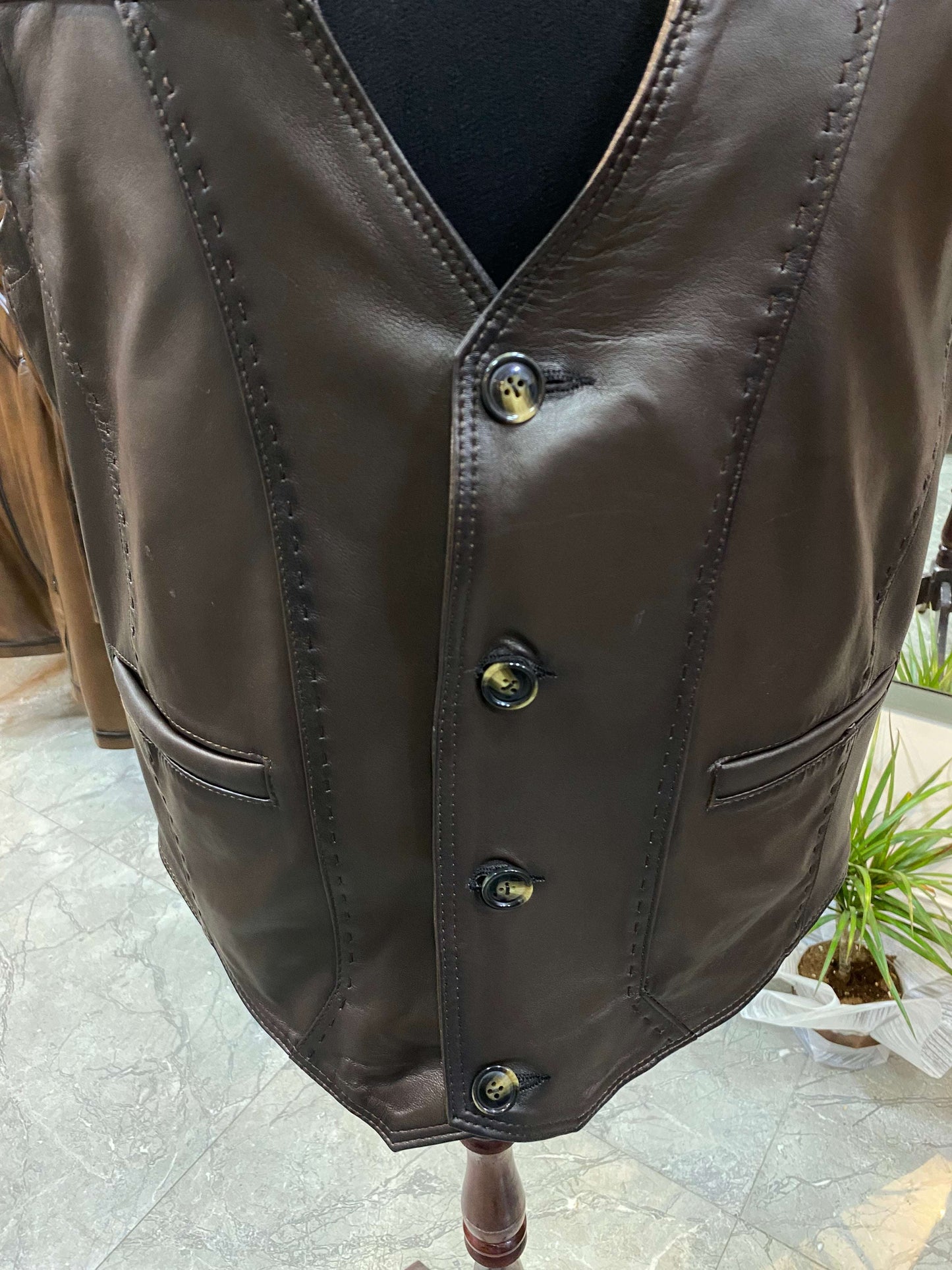 Deri Yelek|Kuzu Derisi|Koyu Kahve