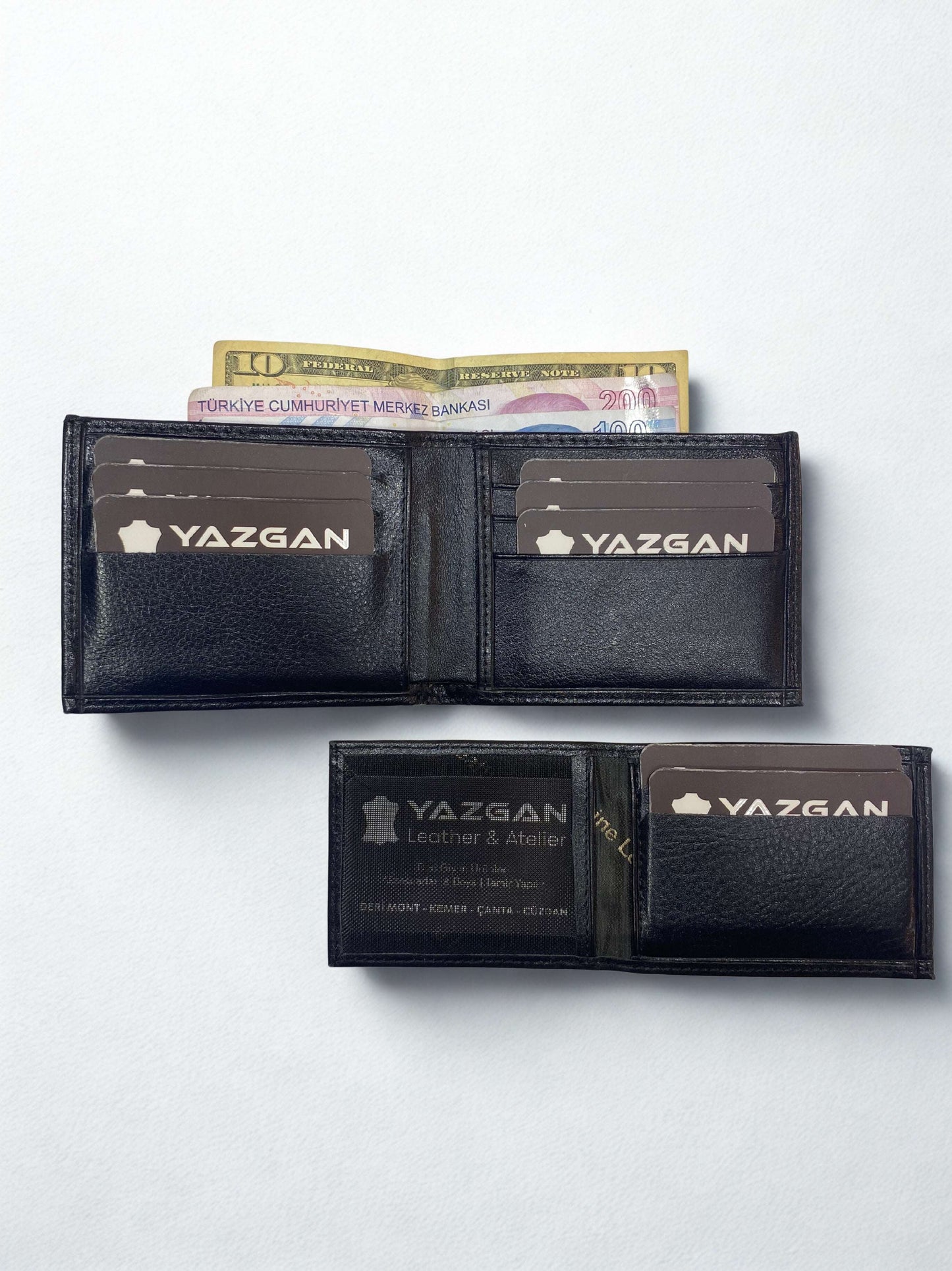 Hakiki Deri Cüzdan|İçten Ayrılan Ekstra Kartlık|Yan Model|Siyah