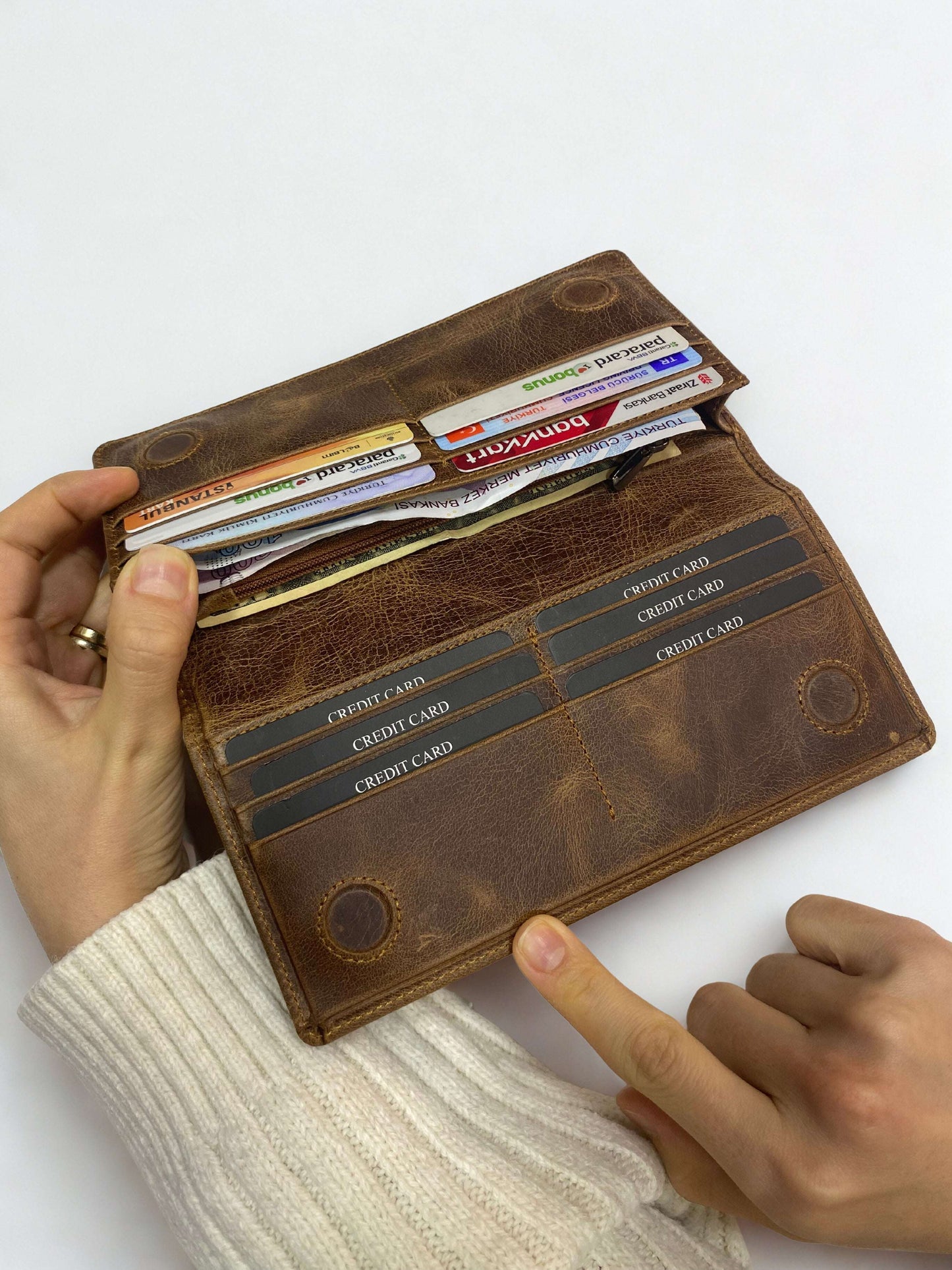 Greyz Deri Cüzdan|Nakit ve Kart Bölmeleri|El Tutmaçlı|Mıknatıslı