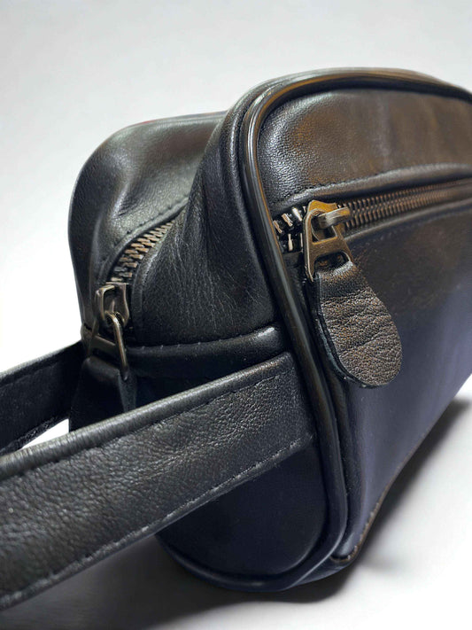 Deri El Çantası| Çift Fermuar|Kuzu Derisi|Gizli Bölme