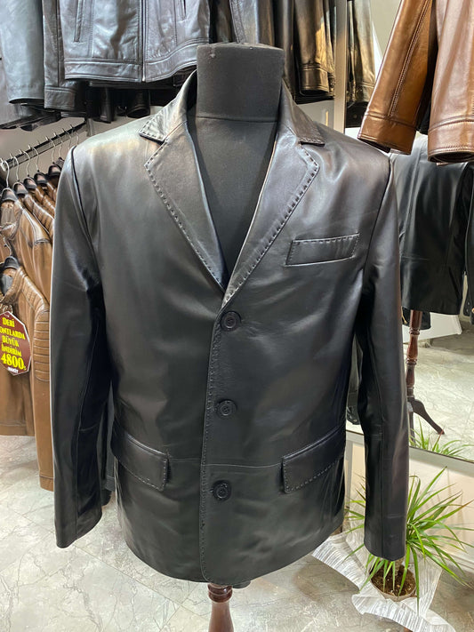 Deri Mont|Blazer Model|Kuzu Derisi|Siyah