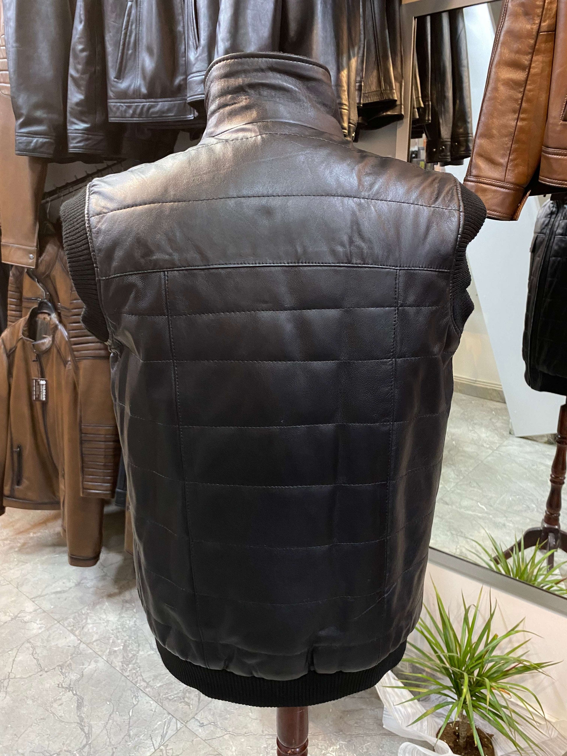 Deri Yelek|Kuzu Derisi|Yün Taban|Siyah