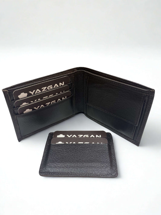 Hakiki Deri Erkek Cüzdanı|Dıştan Ayrılan Ekstra Kartlık|Bozuk Para|Yan Model