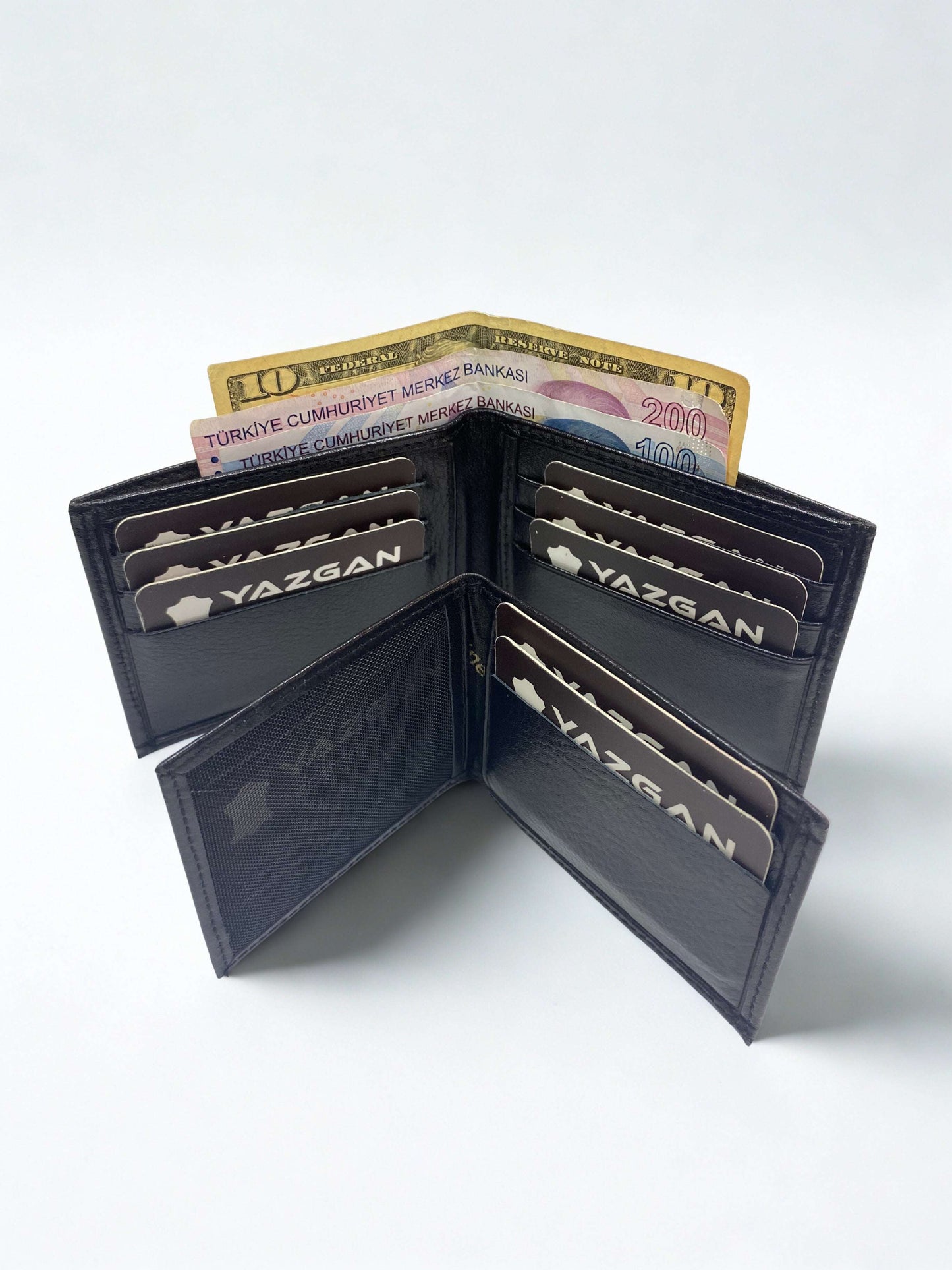 Hakiki Deri Cüzdan|İçten Ayrılan Ekstra Kartlık|Yan Model|Siyah