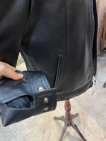 Deri Mont|Yakalı|Klasik Düz|Kuzu Derisi|Siyah