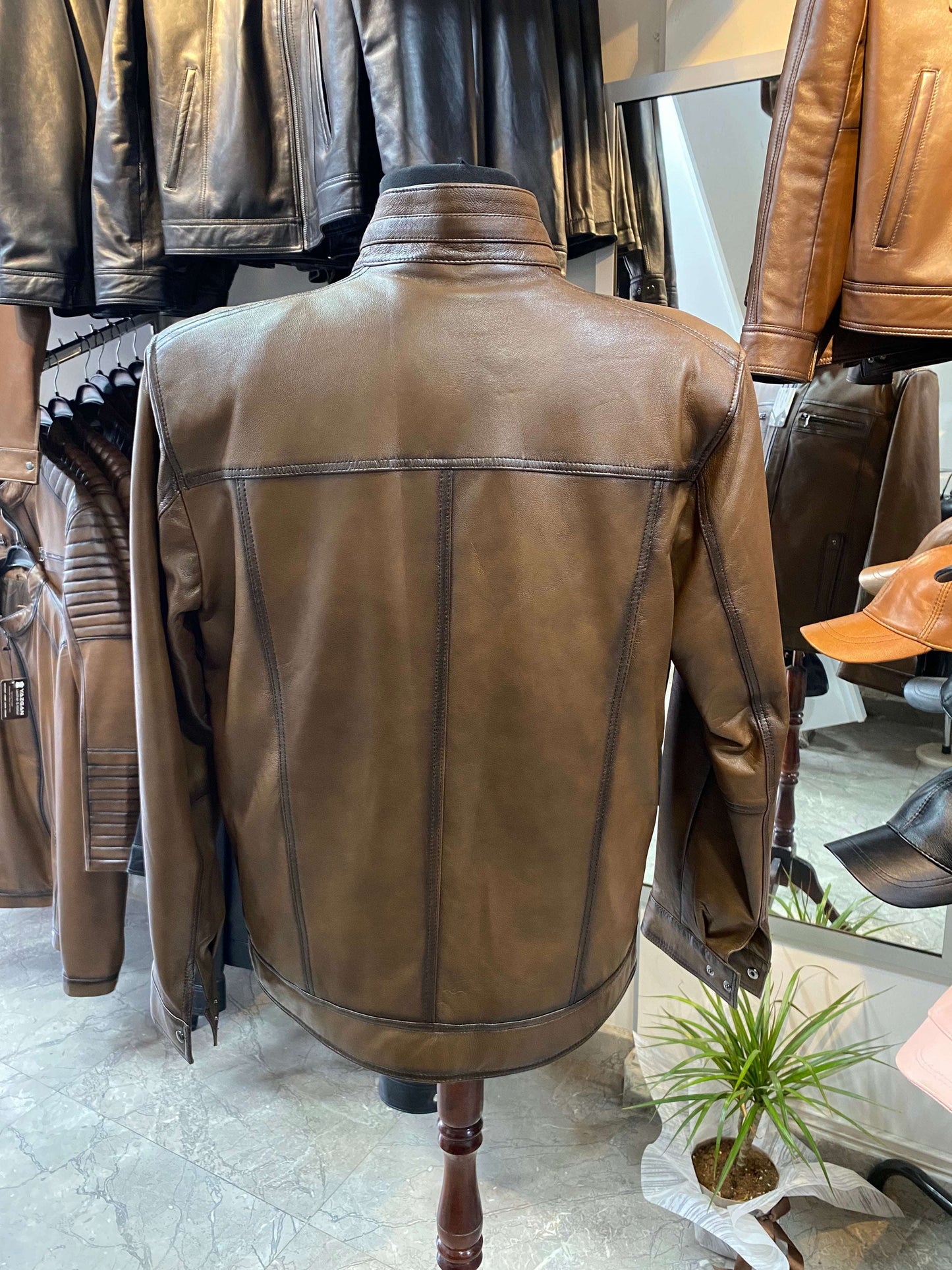 Deri Mont|Hakim Yaka|Kuzu Derisi|Antik Açık Kahve