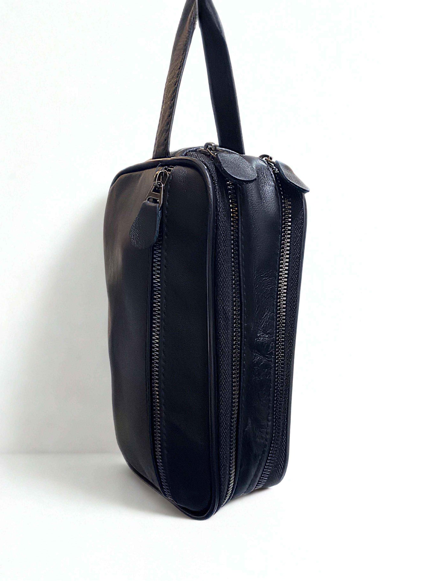 Deri El Çantası|Üçlü Fermuar|Kuzu Derisi