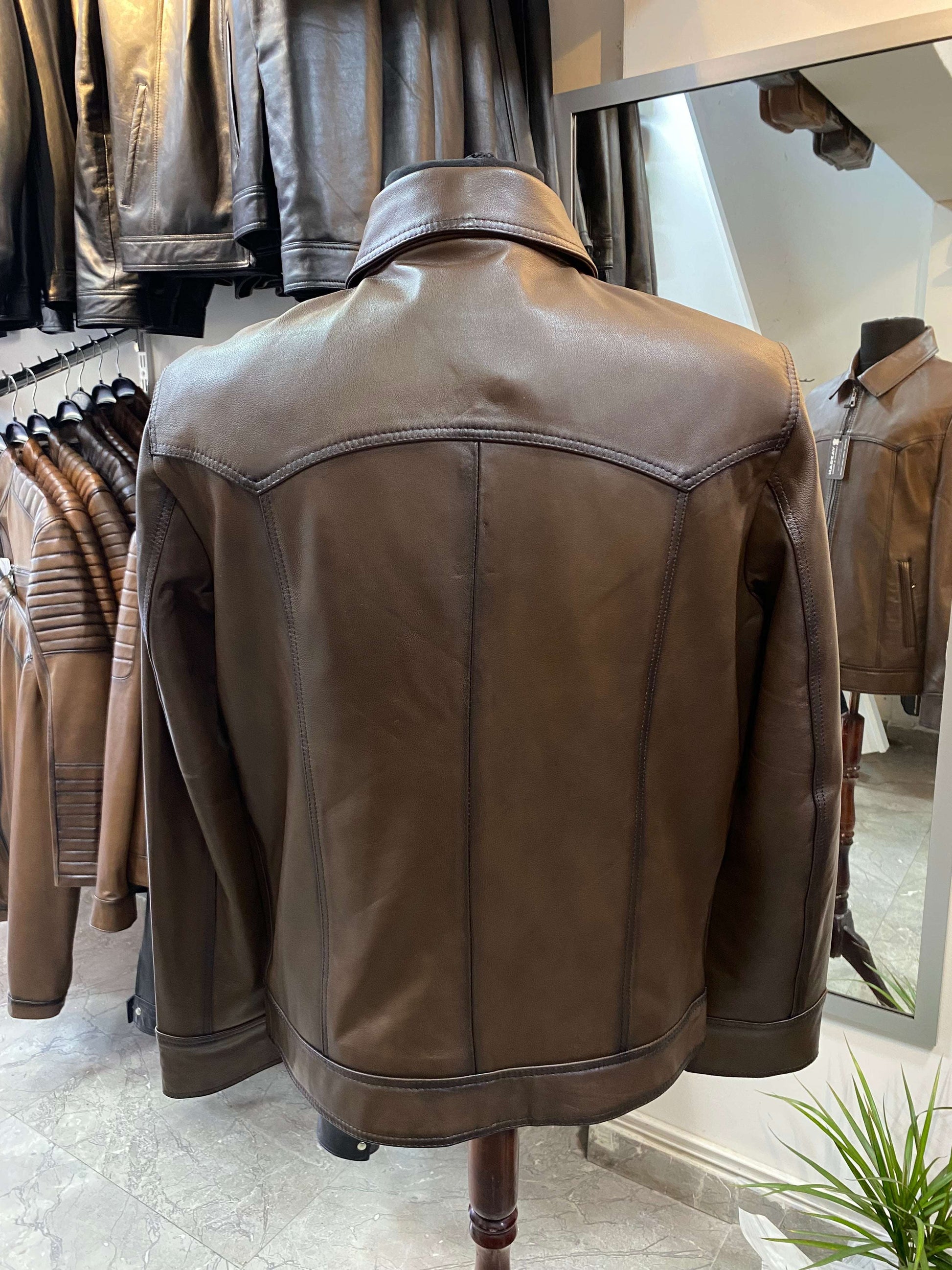 Deri Mont|Yakalı|Kuzu Derisi|Koyu Kahve