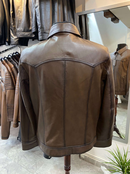 Deri Mont|Yakalı|Kuzu Derisi|Koyu Kahve