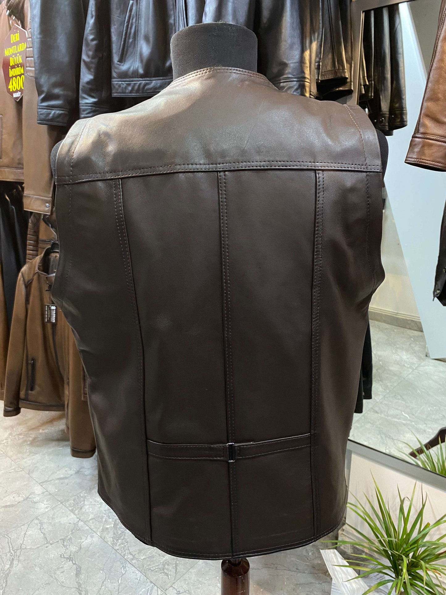 Deri Yelek|Kuzu Derisi|Koyu Kahve