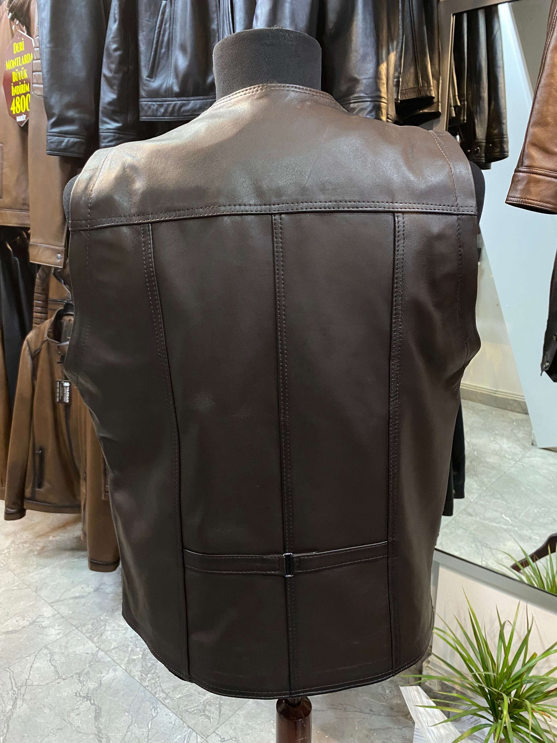 Deri Yelek|Kuzu Derisi|Koyu Kahve