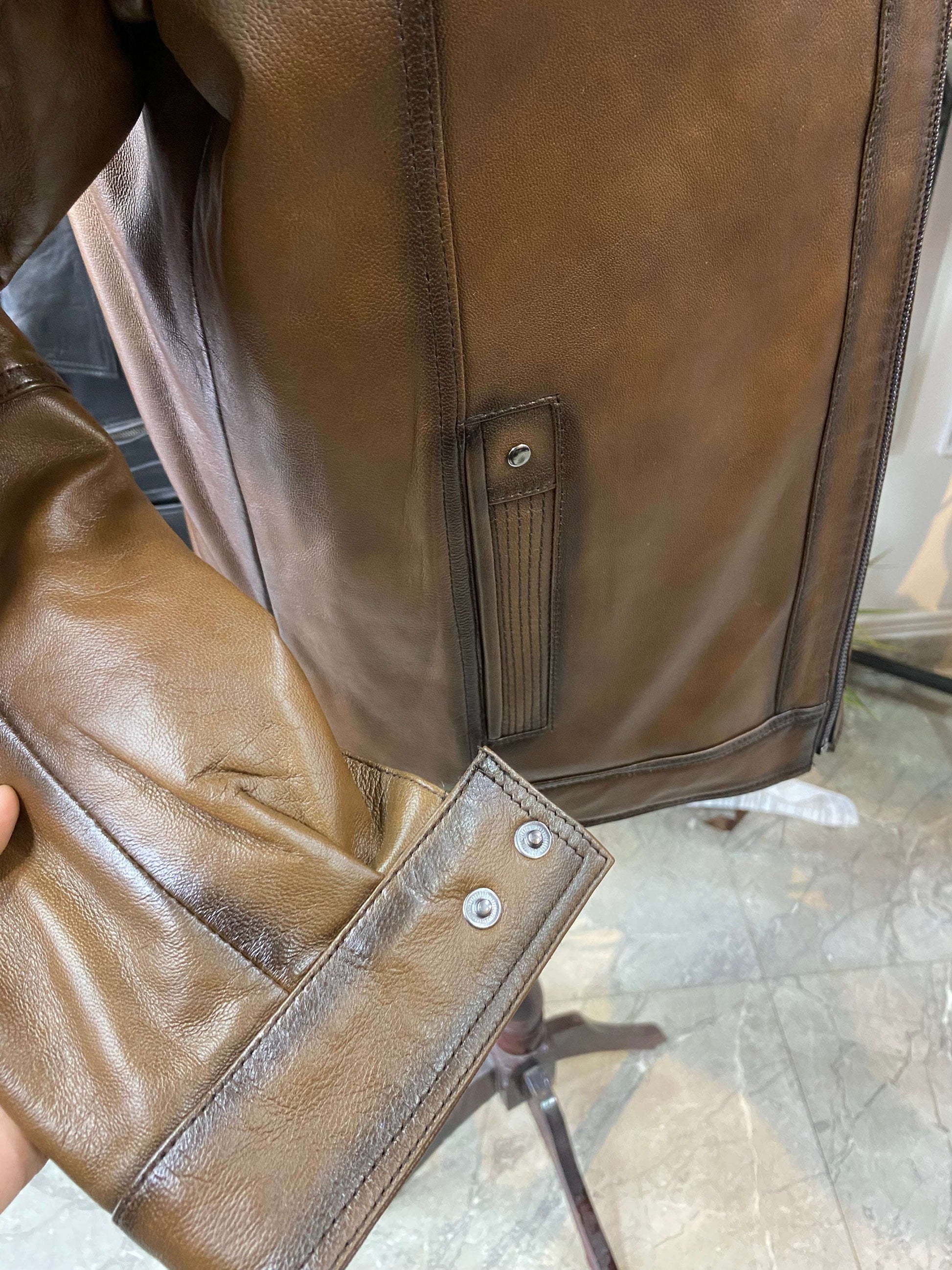 Deri Mont|Hakim Yaka|Kuzu Derisi|Antik Açık Kahve