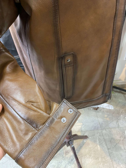 Deri Mont|Hakim Yaka|Kuzu Derisi|Antik Açık Kahve