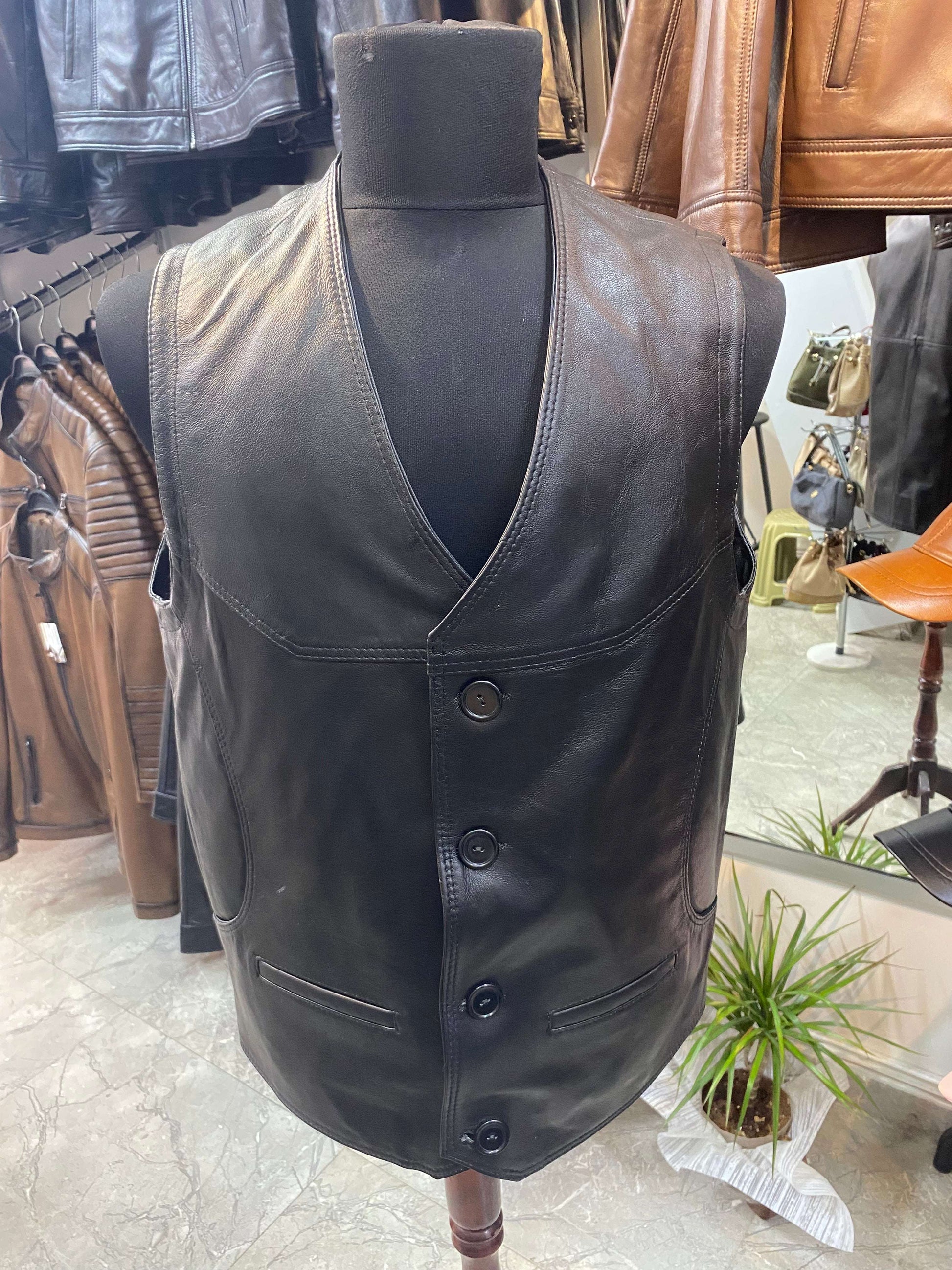 Deri Yelek|Kuzu Derisi|Yandan Cepli Model|Geniş Kalıp|Siyah