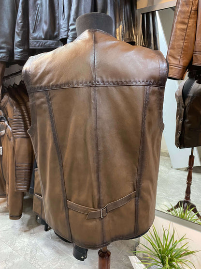 Deri Yelek|Kuzu Derisi|Antik Eskitme Kahve