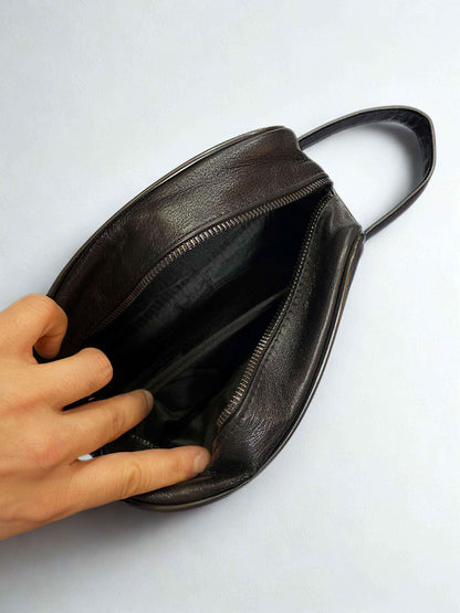 Deri El Çantası| Çift Fermuar|Kuzu Derisi|Gizli Bölme