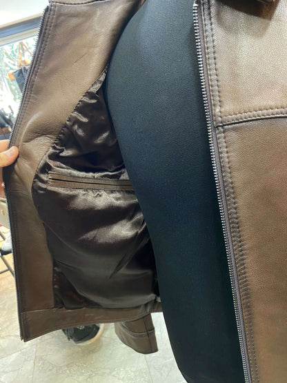 Deri Mont|Yakalı|Kuzu Derisi|Koyu Kahve