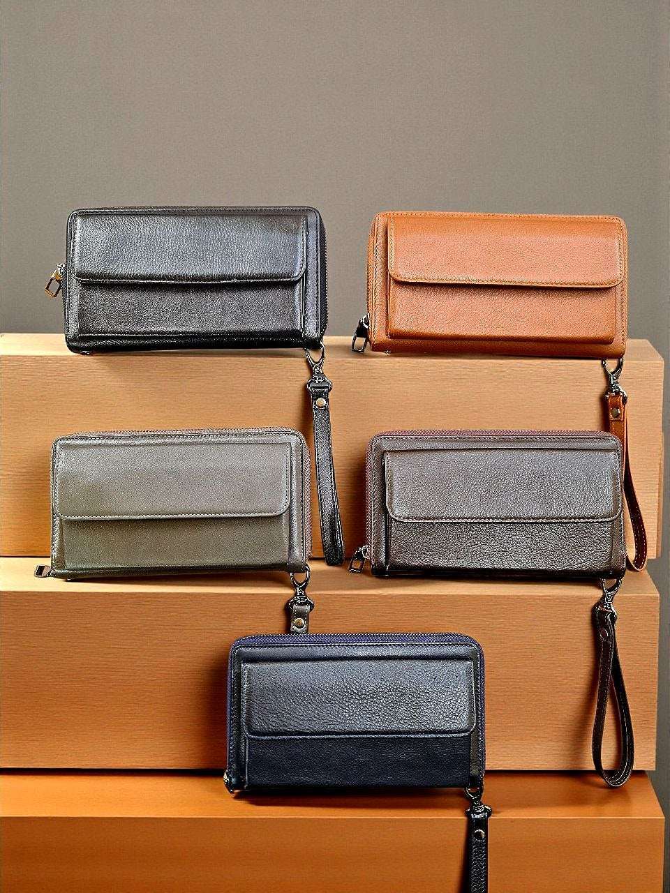 Deri El Çantası|Telefon Bölmesi|Ekstra Tutmaçlar|Çok Kartlık ve Nakit