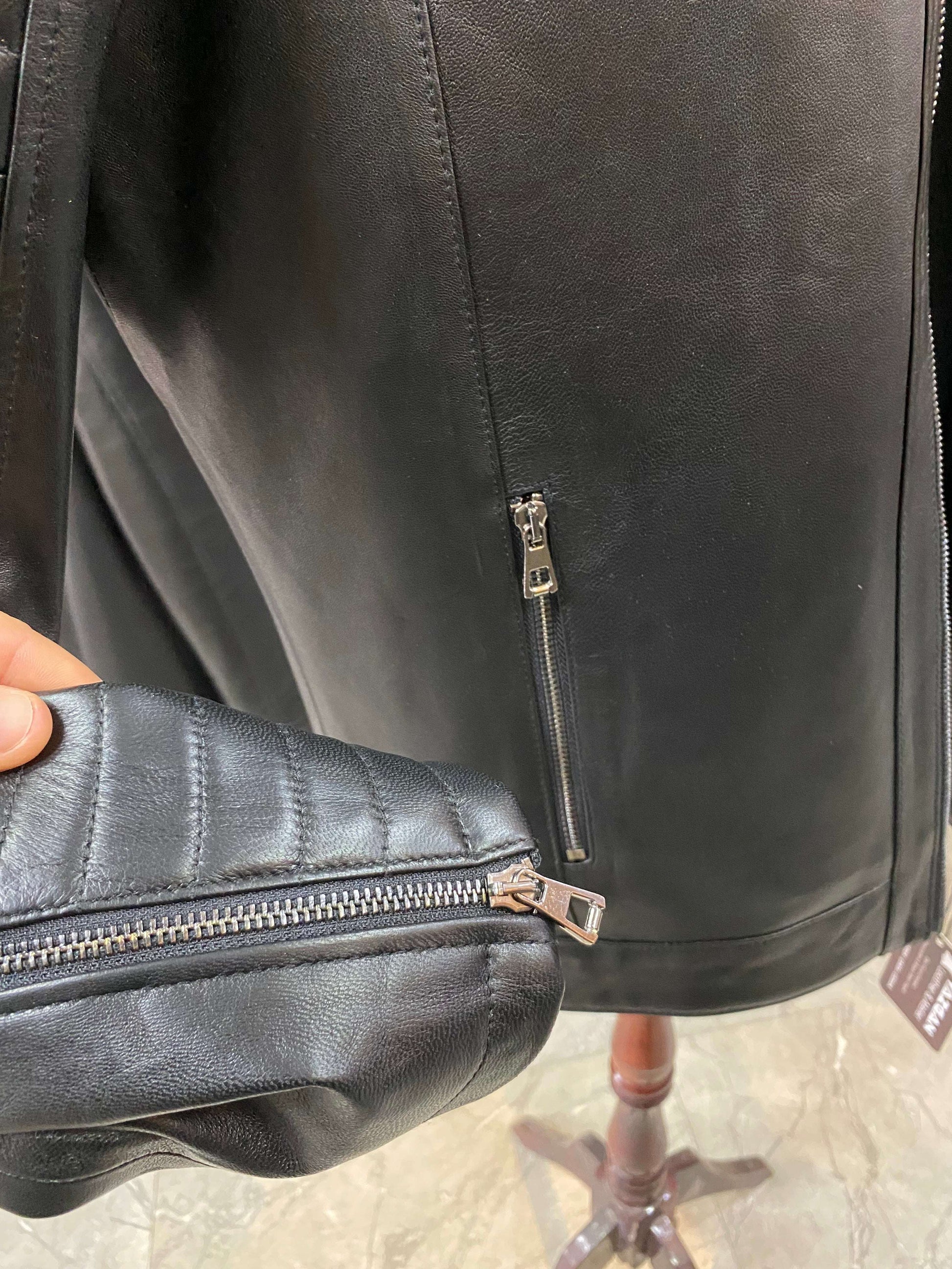 Deri Mont|Motorcu Model|Hakim Yaka|Kuzu Derisi|Siyah