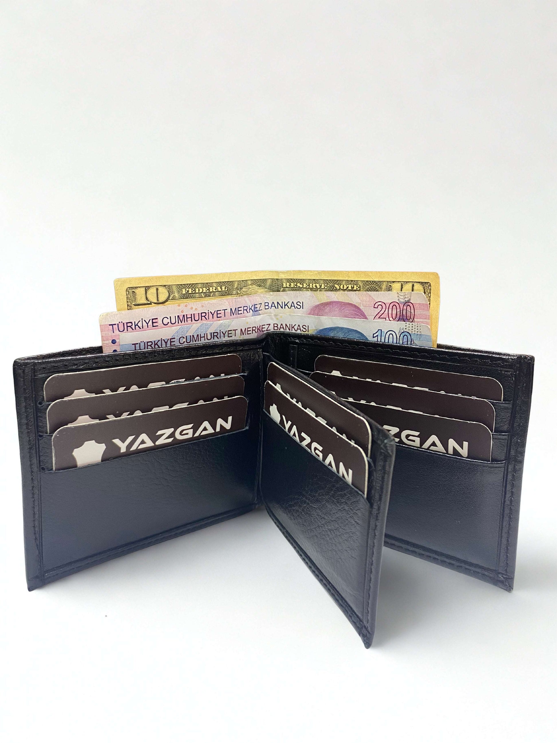 Hakiki Deri Cüzdan|İçten Ayrılan Ekstra Kartlık|Yan Model|Siyah