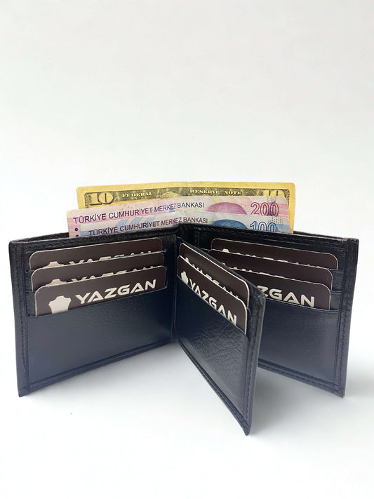 Hakiki Deri Cüzdan|İçten Ayrılan Ekstra Kartlık|Yan Model|Siyah