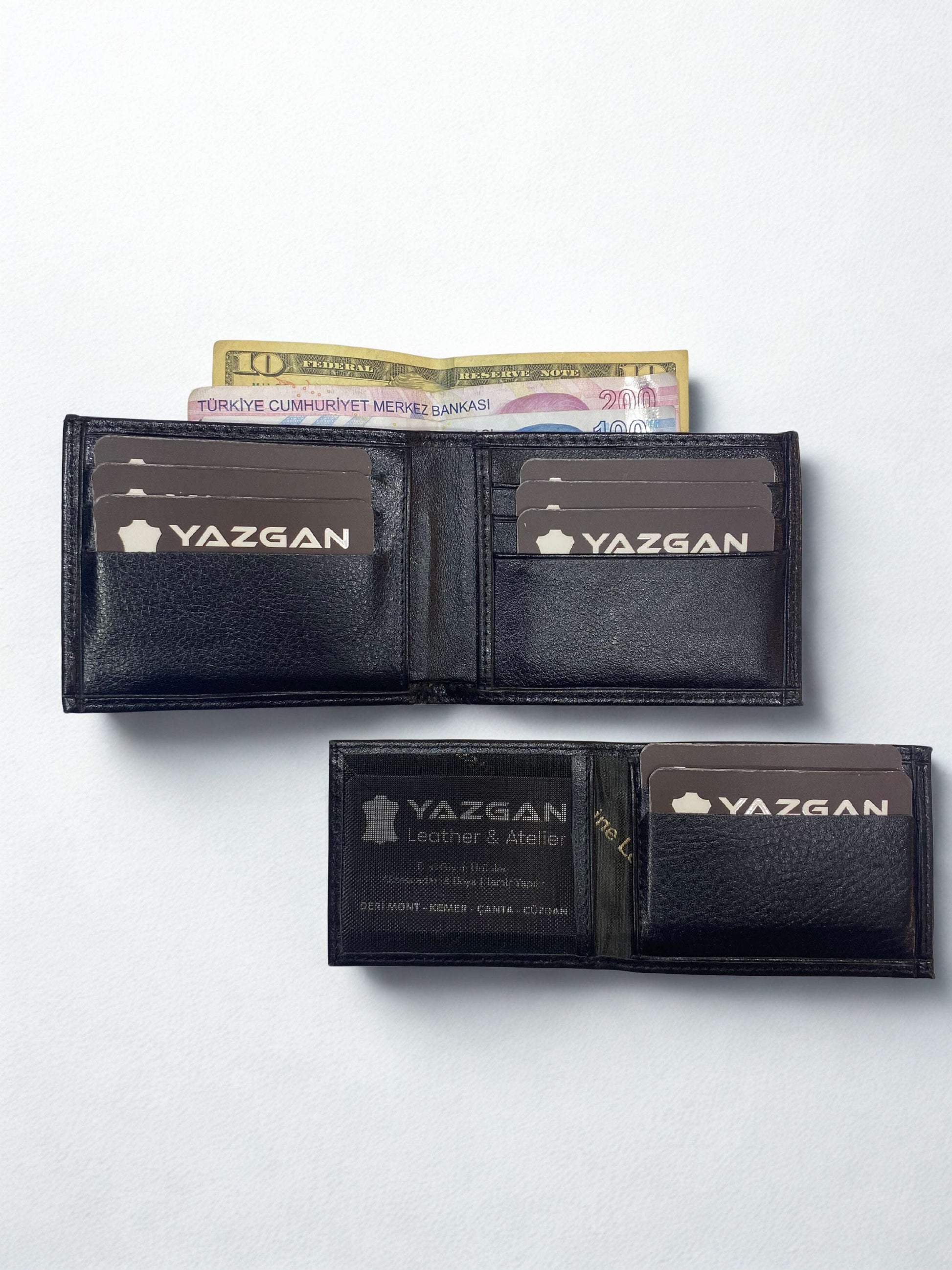 Hakiki Deri Cüzdan|İçten Ayrılan Ekstra Kartlık|Yan Model|Siyah