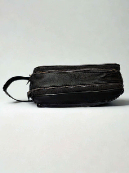 Deri El Çantası|Üçlü Fermuar|Kuzu Derisi