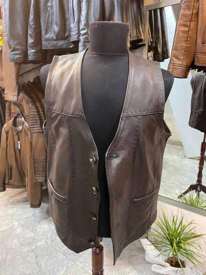 Deri Yelek|Kuzu Derisi|Koyu Kahve