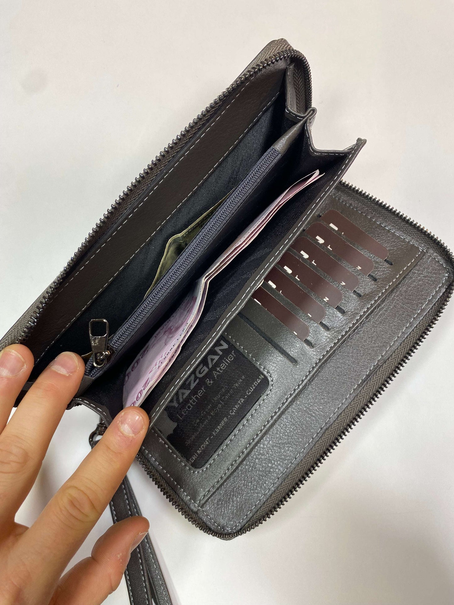 Deri El Çantası|Telefon Bölmesi|Ekstra Tutmaçlar|Çok Kartlık ve Nakit