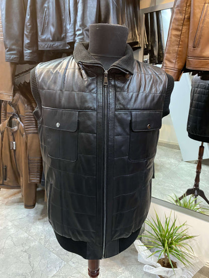 Deri Yelek|Kuzu Derisi|Yün Taban|Siyah