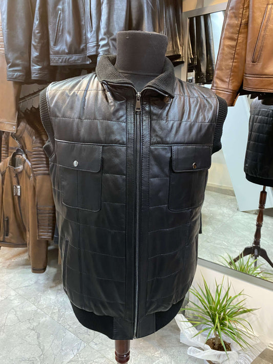 Deri Yelek|Kuzu Derisi|Yün Taban|Siyah