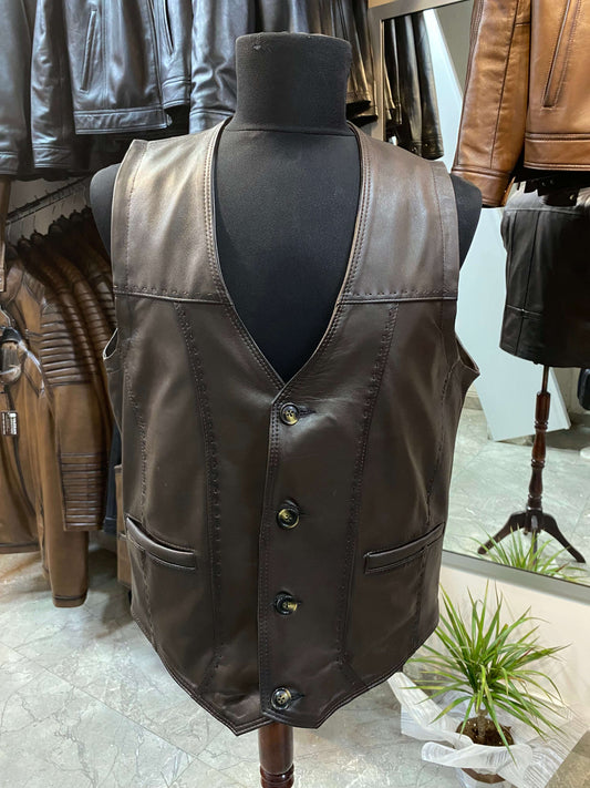 Deri Yelek|Kuzu Derisi|Koyu Kahve
