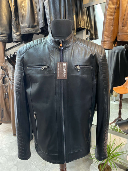 Deri Mont|Motorcu Model|Hakim Yaka|Kuzu Derisi|Siyah