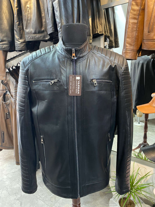 Deri Mont|Motorcu Model|Hakim Yaka|Kuzu Derisi|Siyah