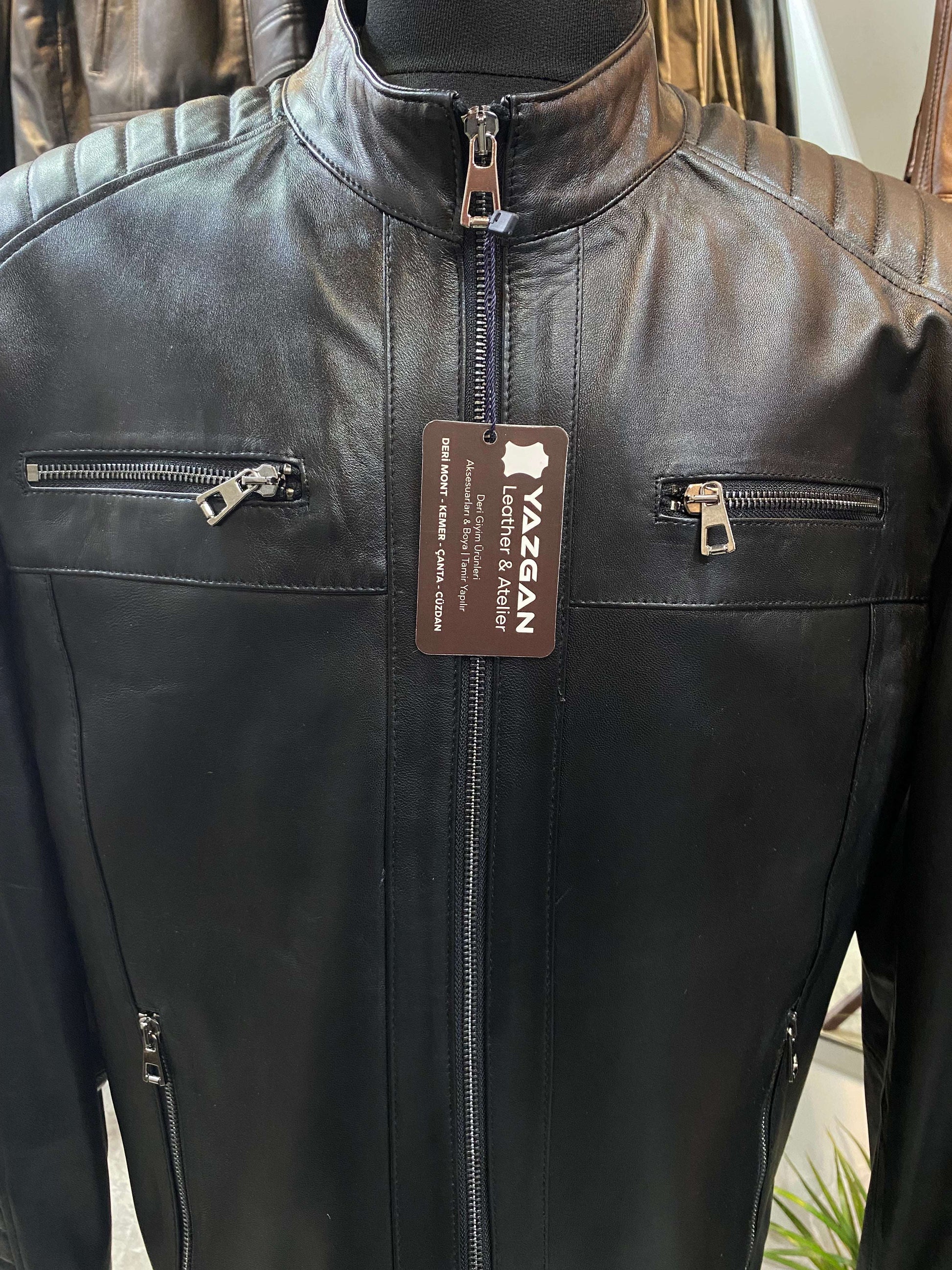 Deri Mont|Motorcu Model|Hakim Yaka|Kuzu Derisi|Siyah