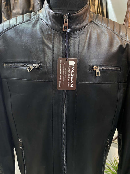 Deri Mont|Motorcu Model|Hakim Yaka|Kuzu Derisi|Siyah