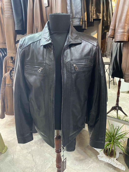 Deri Mont|Yakalı|Desenli Şerit|Kuzu Derisi|Siyah