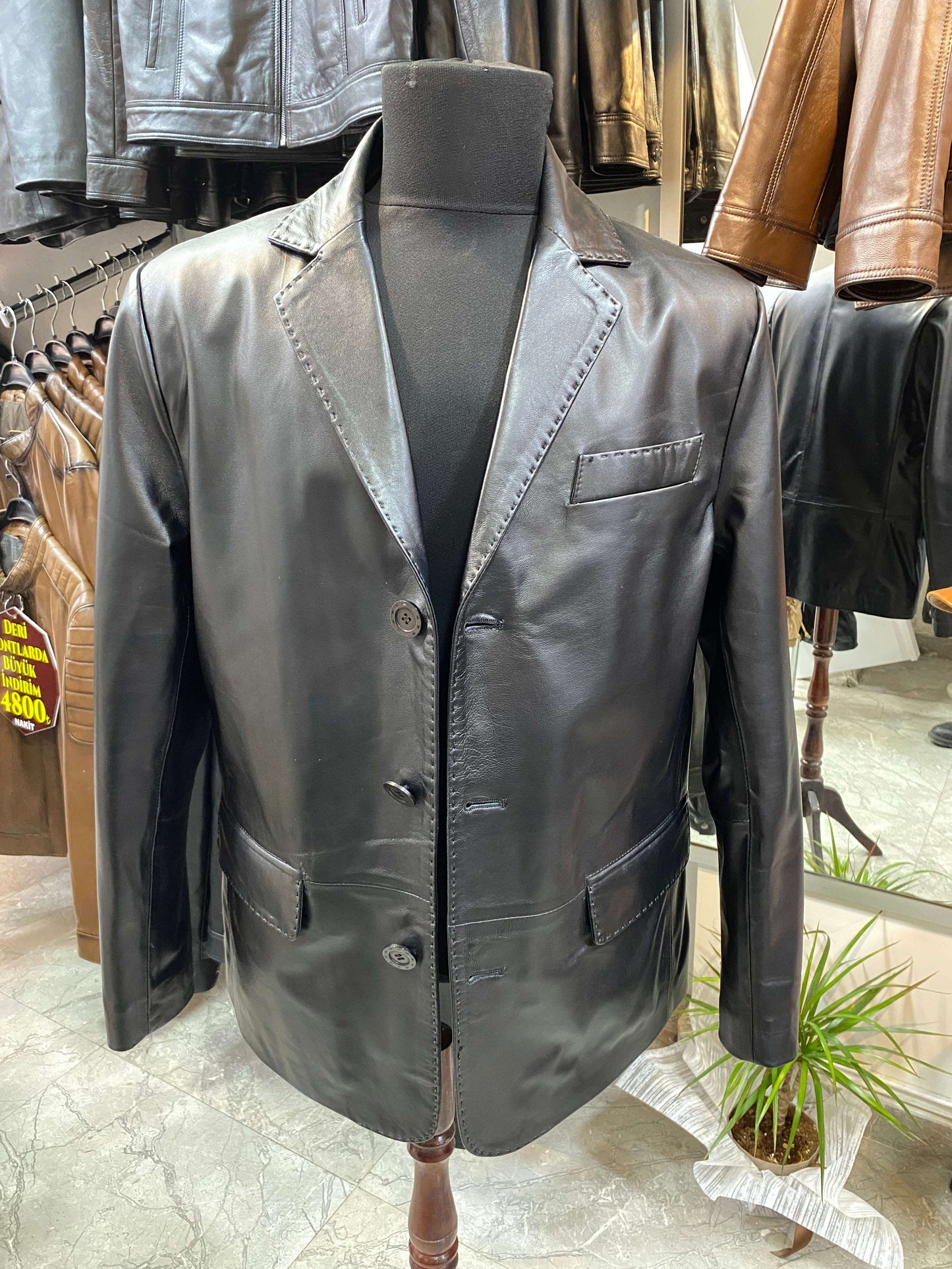 Deri Mont|Blazer Model|Kuzu Derisi|Siyah