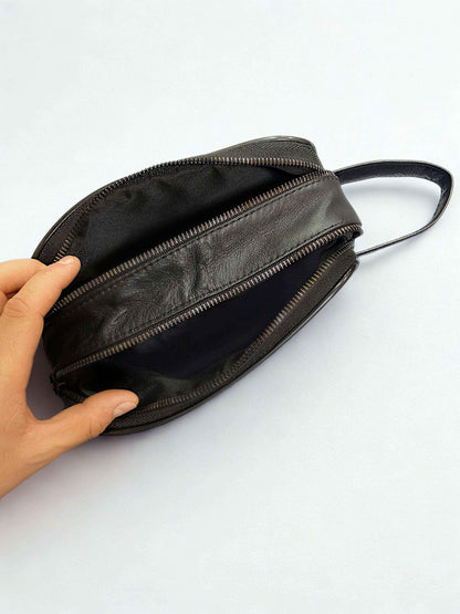 Deri El Çantası|Üçlü Fermuar|Kuzu Derisi