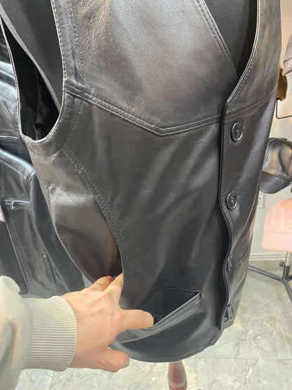 Deri Yelek|Kuzu Derisi|Yandan Cepli Model|Geniş Kalıp|Siyah