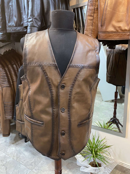 Deri Yelek|Kuzu Derisi|Antik Eskitme Kahve