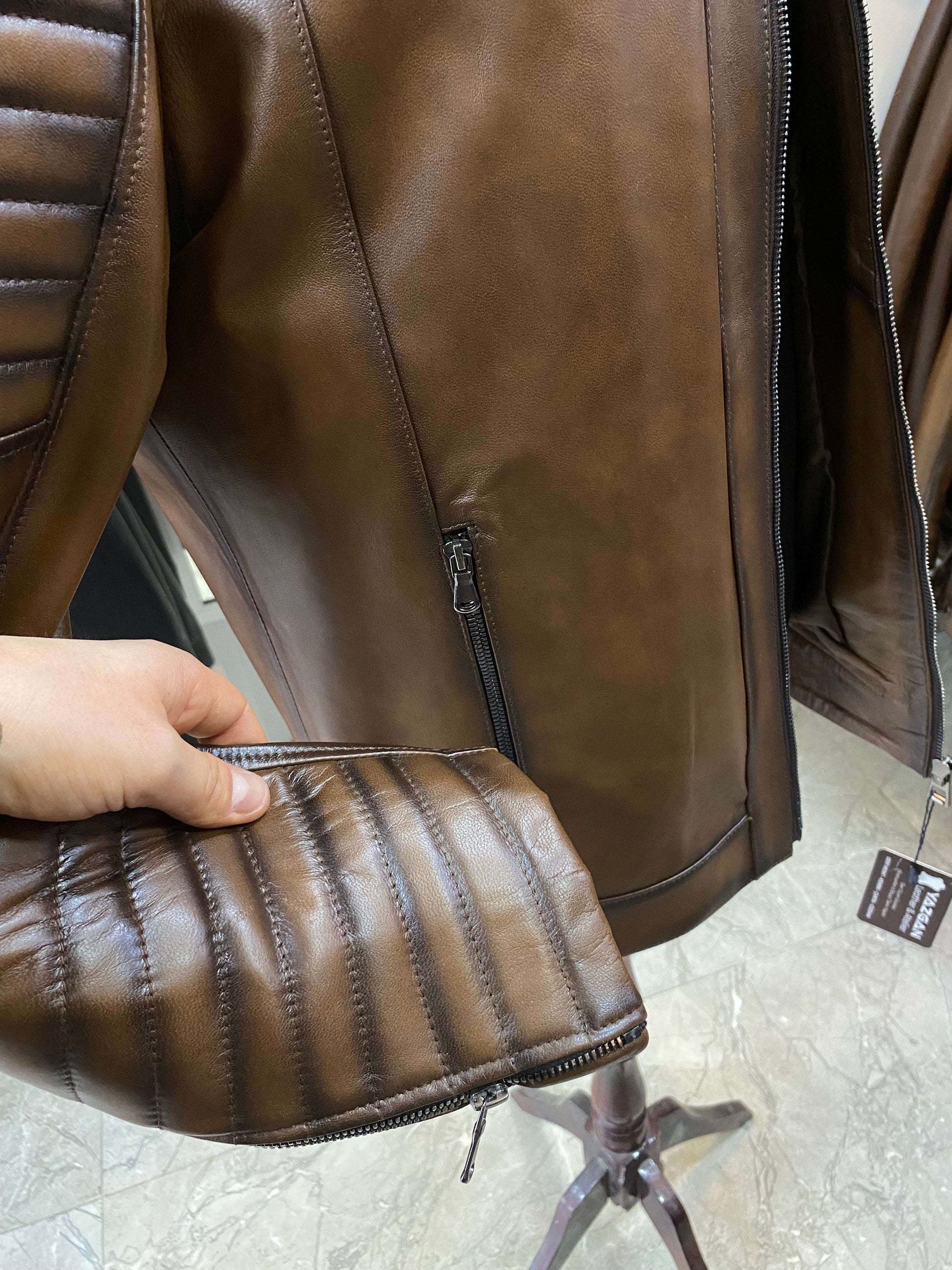 Deri Mont|Motorcu Model|Hakim Yaka|Kuzu Derisi|Antik Kahve