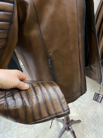 Deri Mont|Motorcu Model|Hakim Yaka|Kuzu Derisi|Antik Kahve