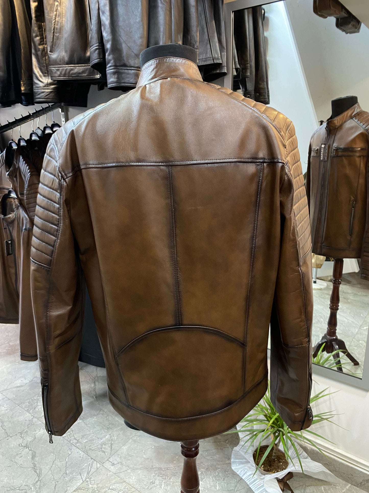 Deri Mont|Motorcu Model|Hakim Yaka|Kuzu Derisi|Antik Kahve