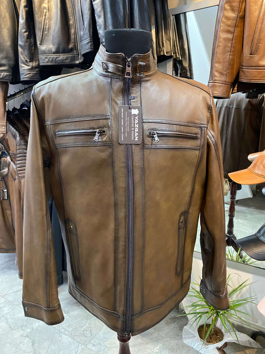 Deri Mont|Hakim Yaka|Kuzu Derisi|Antik Açık Kahve