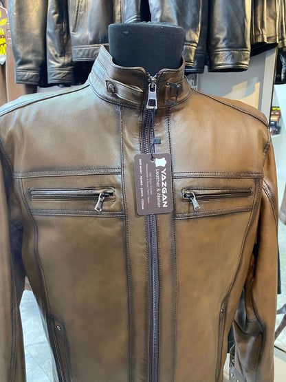 Deri Mont|Hakim Yaka|Kuzu Derisi|Antik Açık Kahve