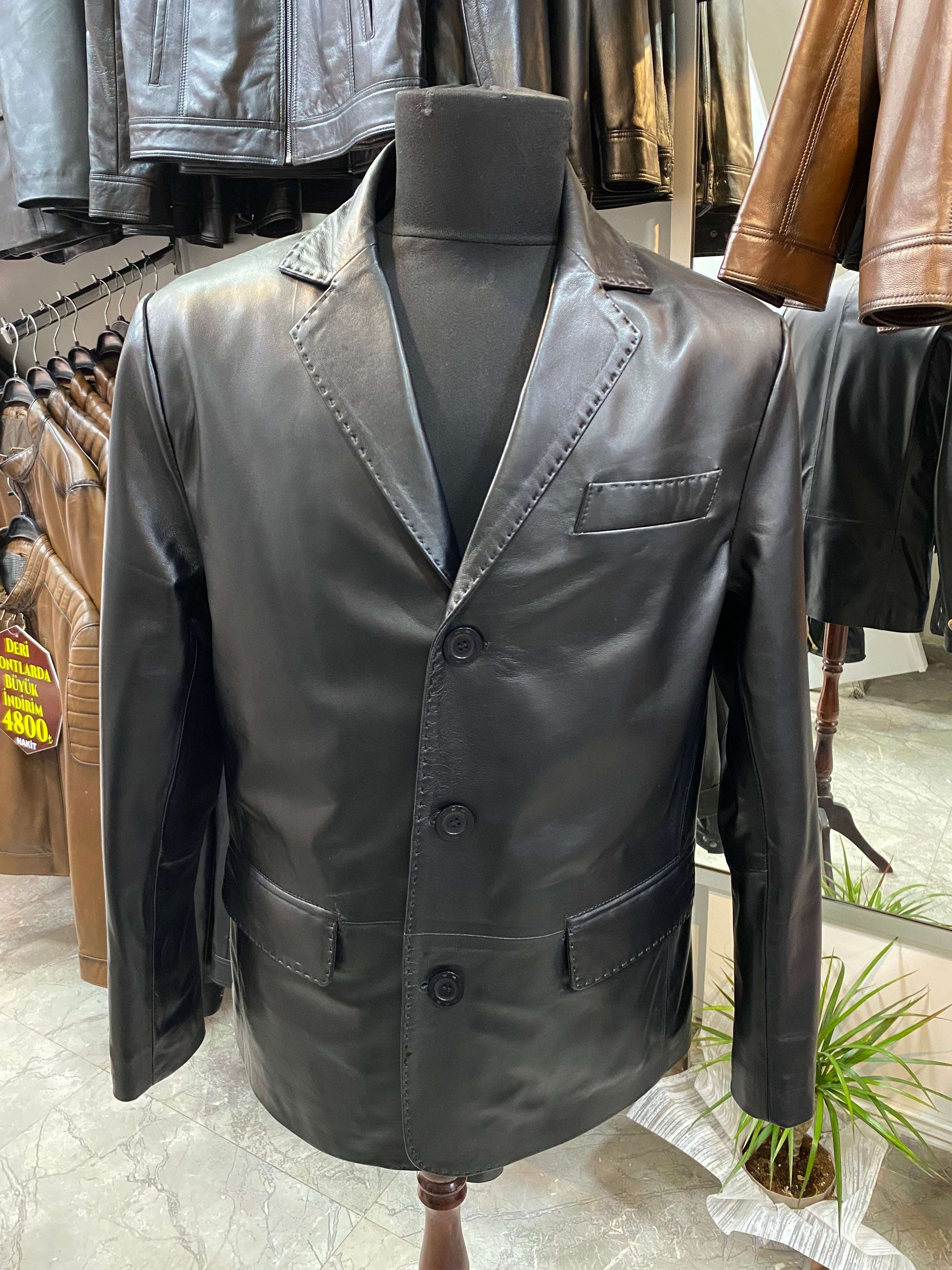 Deri Mont|Blazer Model|Kuzu Derisi|Siyah