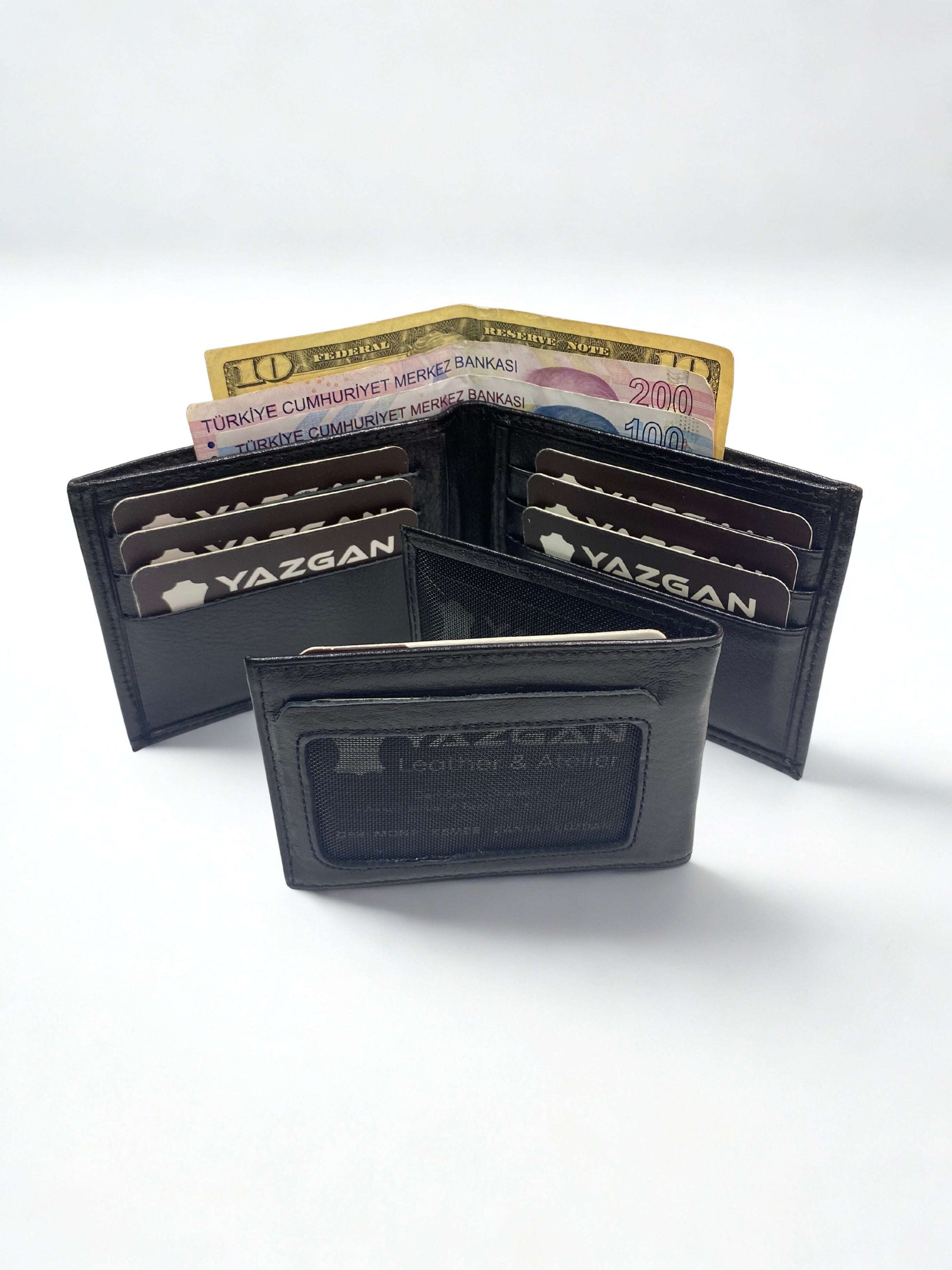 Hakiki Deri Cüzdan|İçten Ayrılan Ekstra Kartlık|Yan Model|Siyah